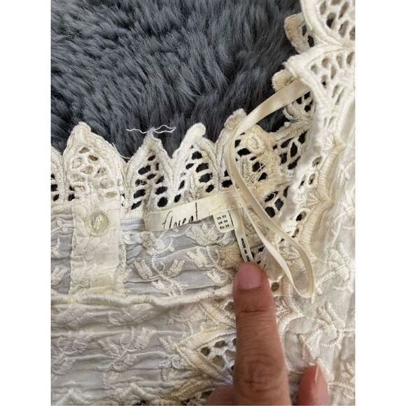 Anthropologie chiffon eyelet lace‎ long sleeve boho blouse size 2 - Picture 6 of 7